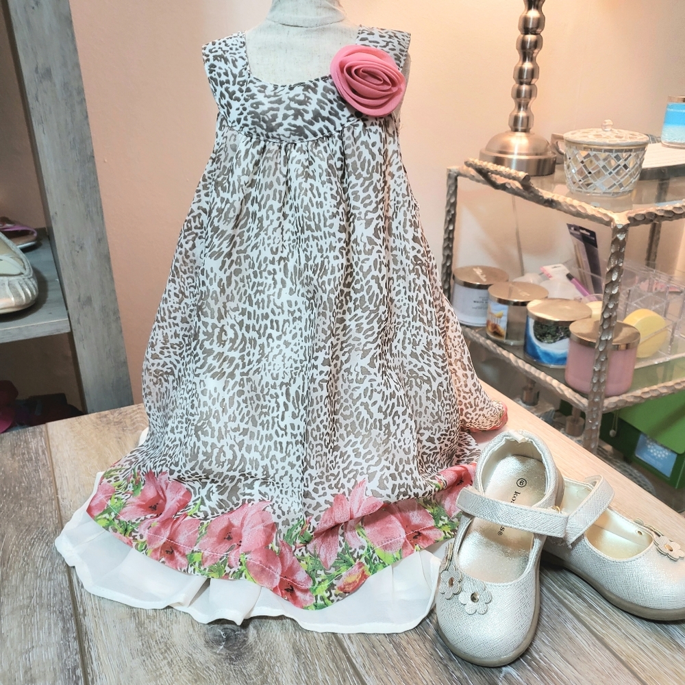 Blueberi Blvd girls animal/floral print sleeveless dress in coral sz 18 mo